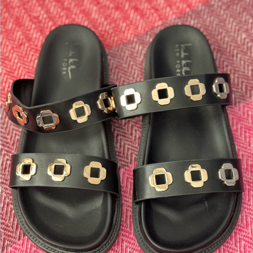 Black Sandals with Gold Accents